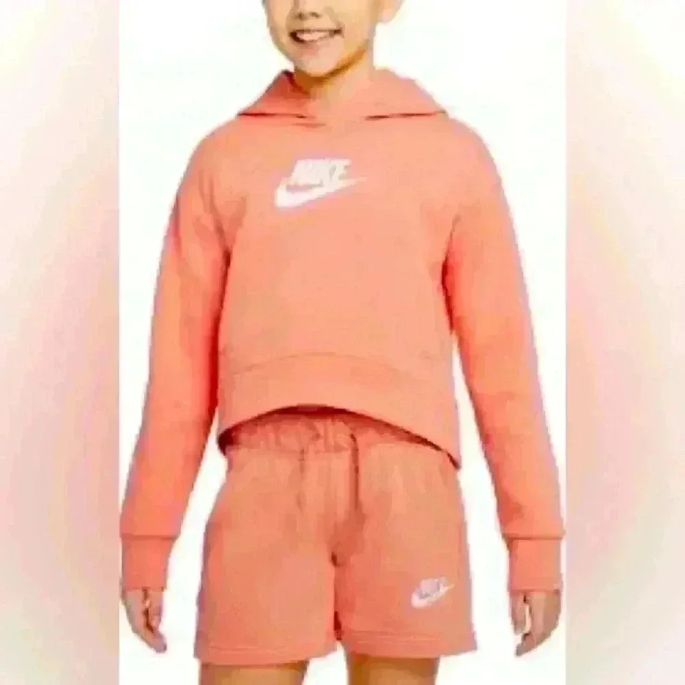 NikeSportswear Kids' Club Fleece Hoodie Girls Size M Pink Salt - Picture 1 of 16